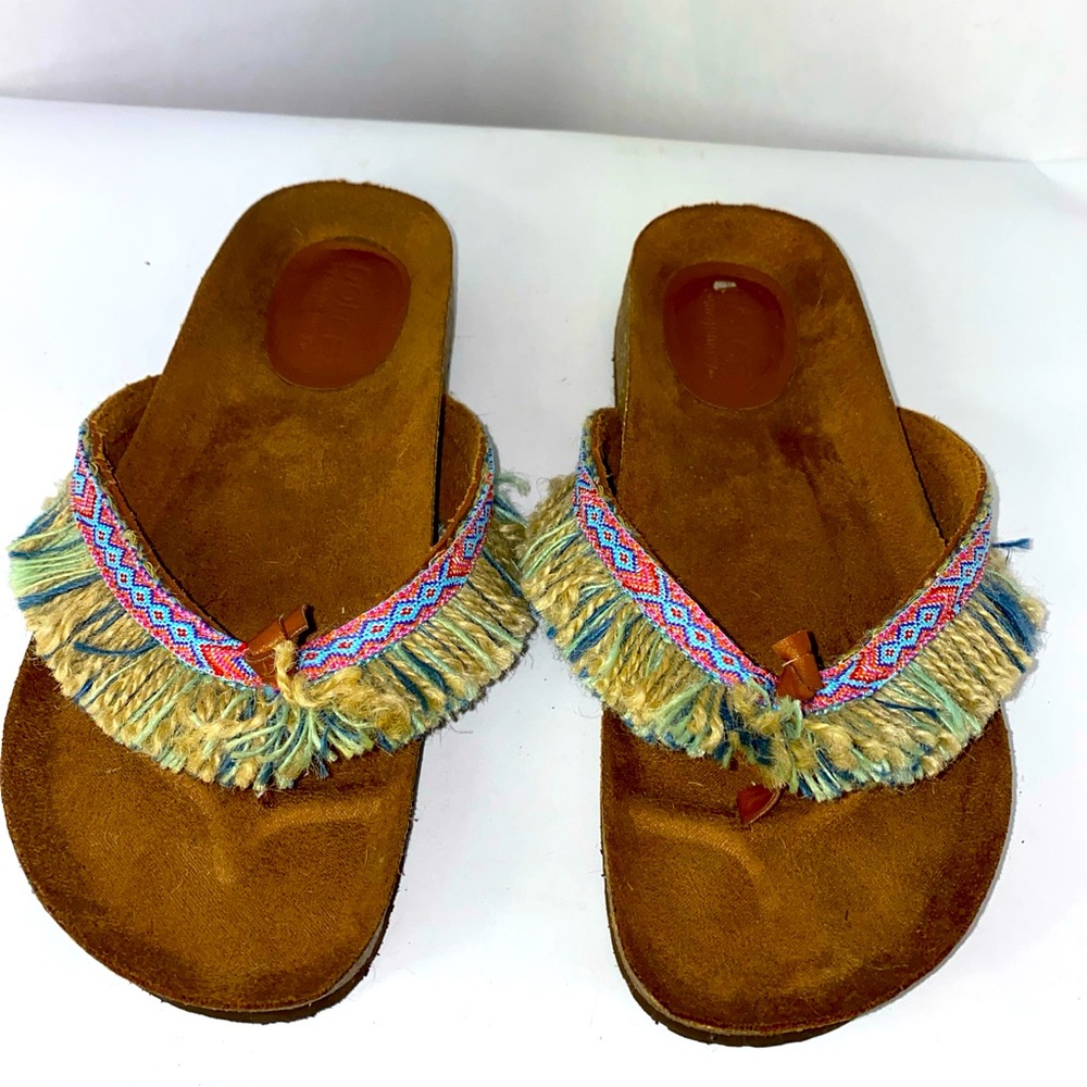 Dolce by moxiemojo Wmn’s Size 7.5M Leather & Cork Thong Flat Sandal Flip Flop